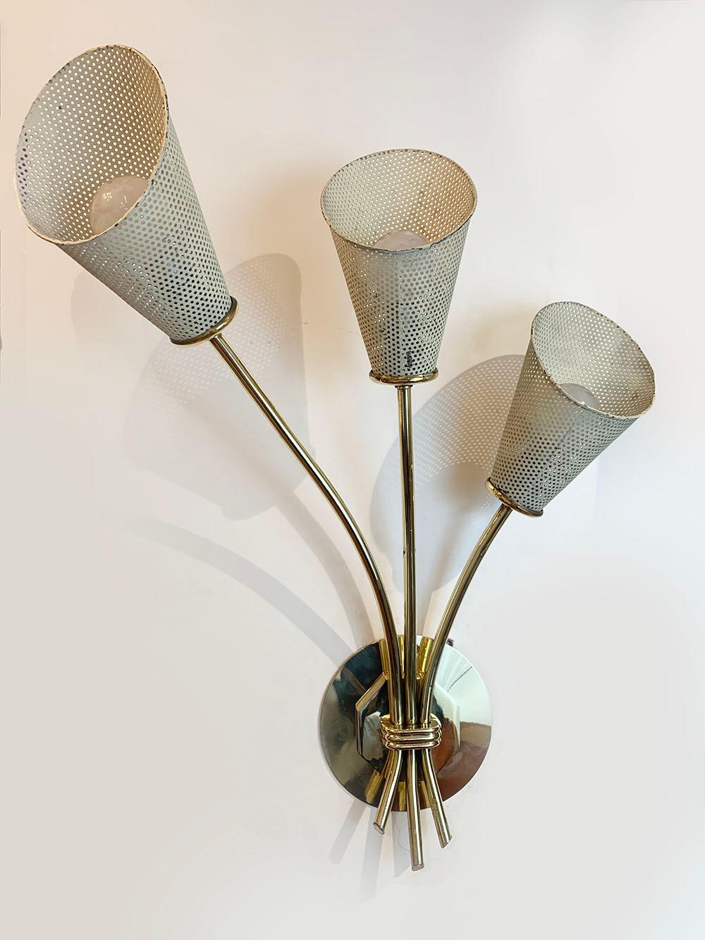 Metal 1960's Pair of French Sconces Attributed to Mathieu Matégot For Sale