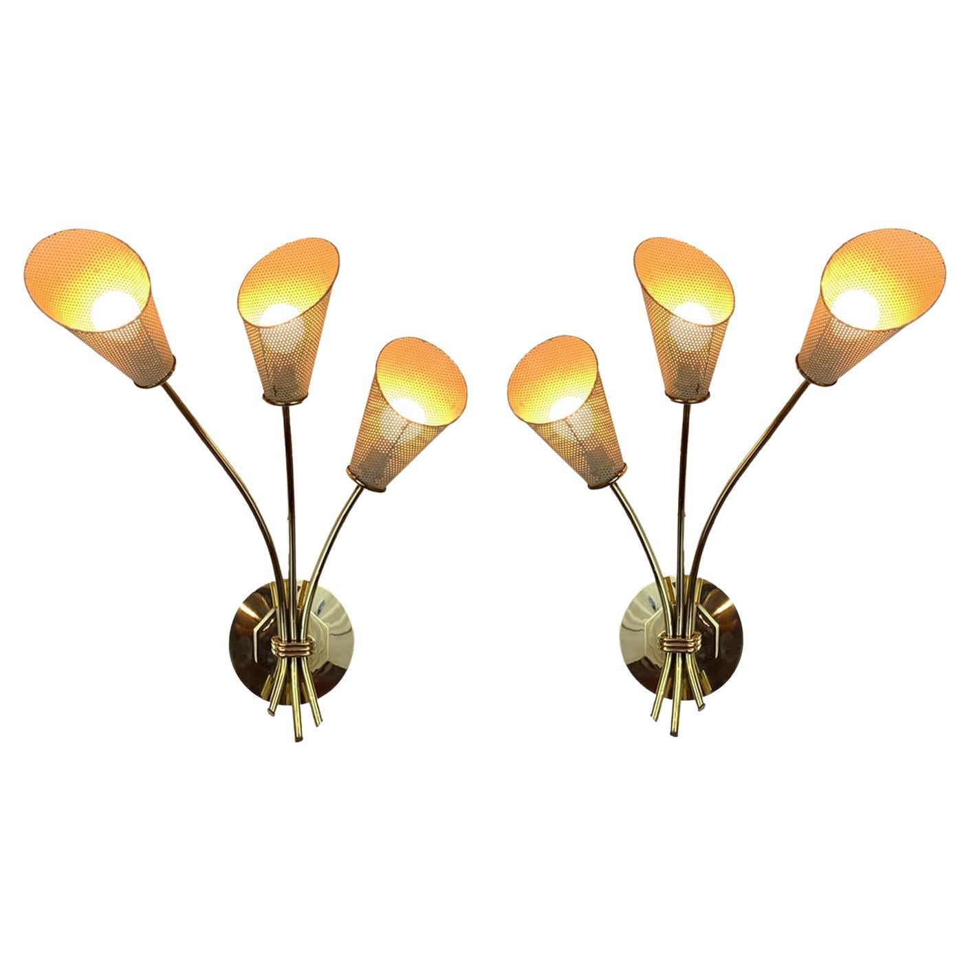 1960's Pair of French Sconces Attributed to Mathieu Matégot