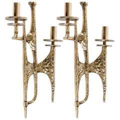 1960s Pair of Gilded Bronze Sconces Attributed to Felix Agostini
