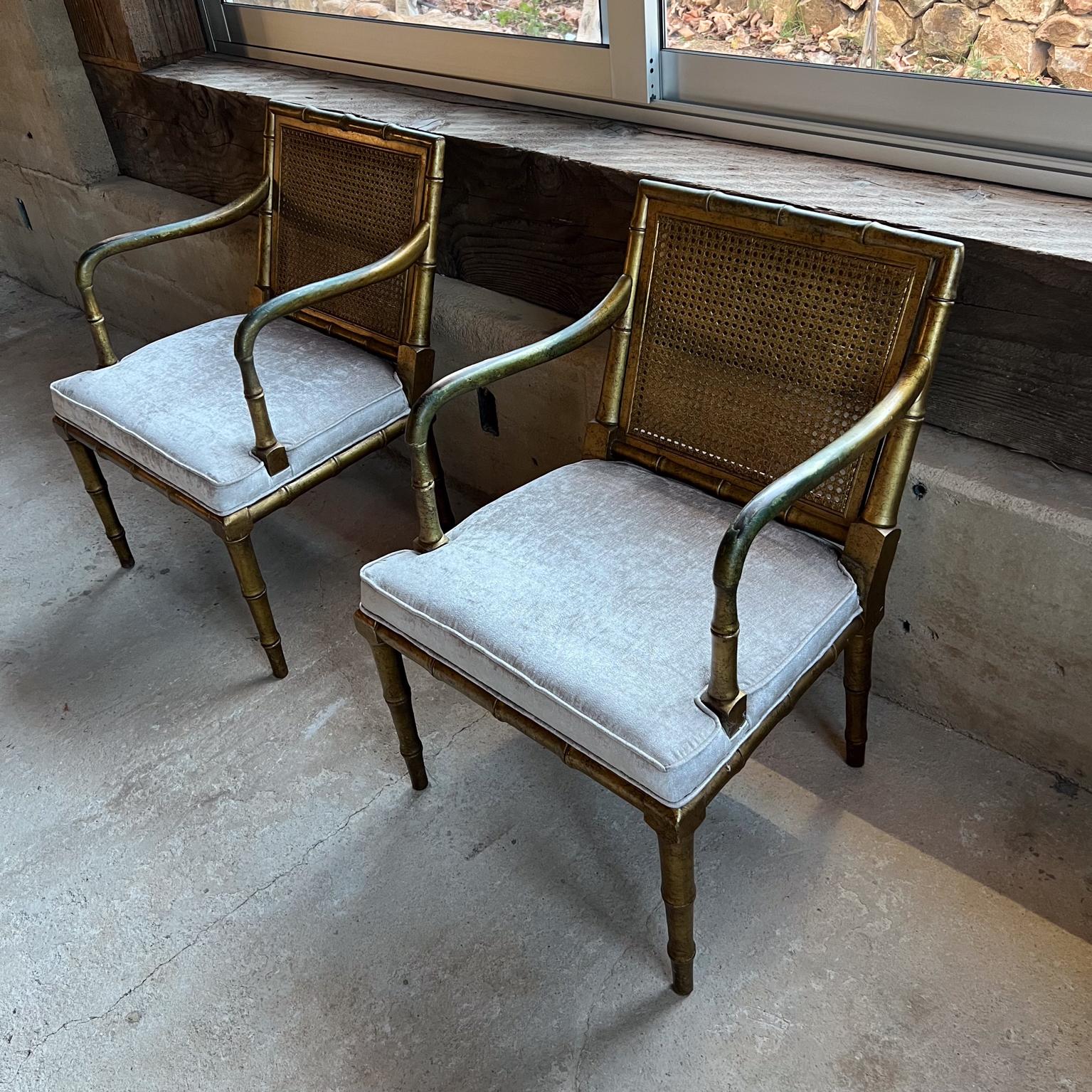Mid-Century Modern 1960s Pair of Gilded Faux Bamboo Hollywood Regency Style Armchairs For Sale