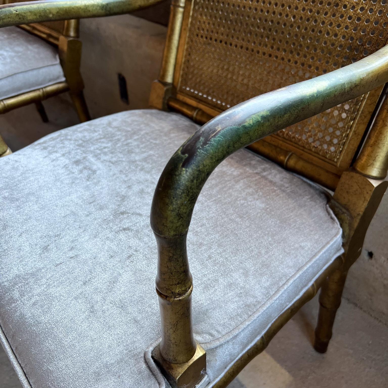 1960s Pair of Gilded Faux Bamboo Hollywood Regency Style Armchairs In Good Condition For Sale In Chula Vista, CA