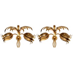 1960s Pair of Gilded Iron Maison FlorArt Sconces