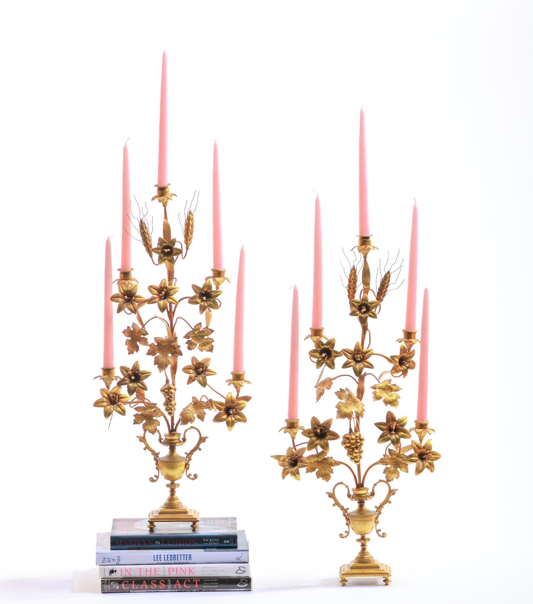1960s Pair of Gilt Tole Italian Candelabra in the Hollywood Regency Style 4