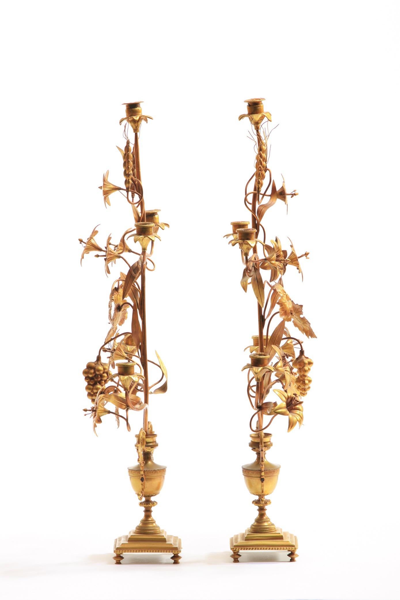1960s Pair of Gilt Tole Italian Candelabra in the Hollywood Regency Style In Good Condition In Saint Louis, MO