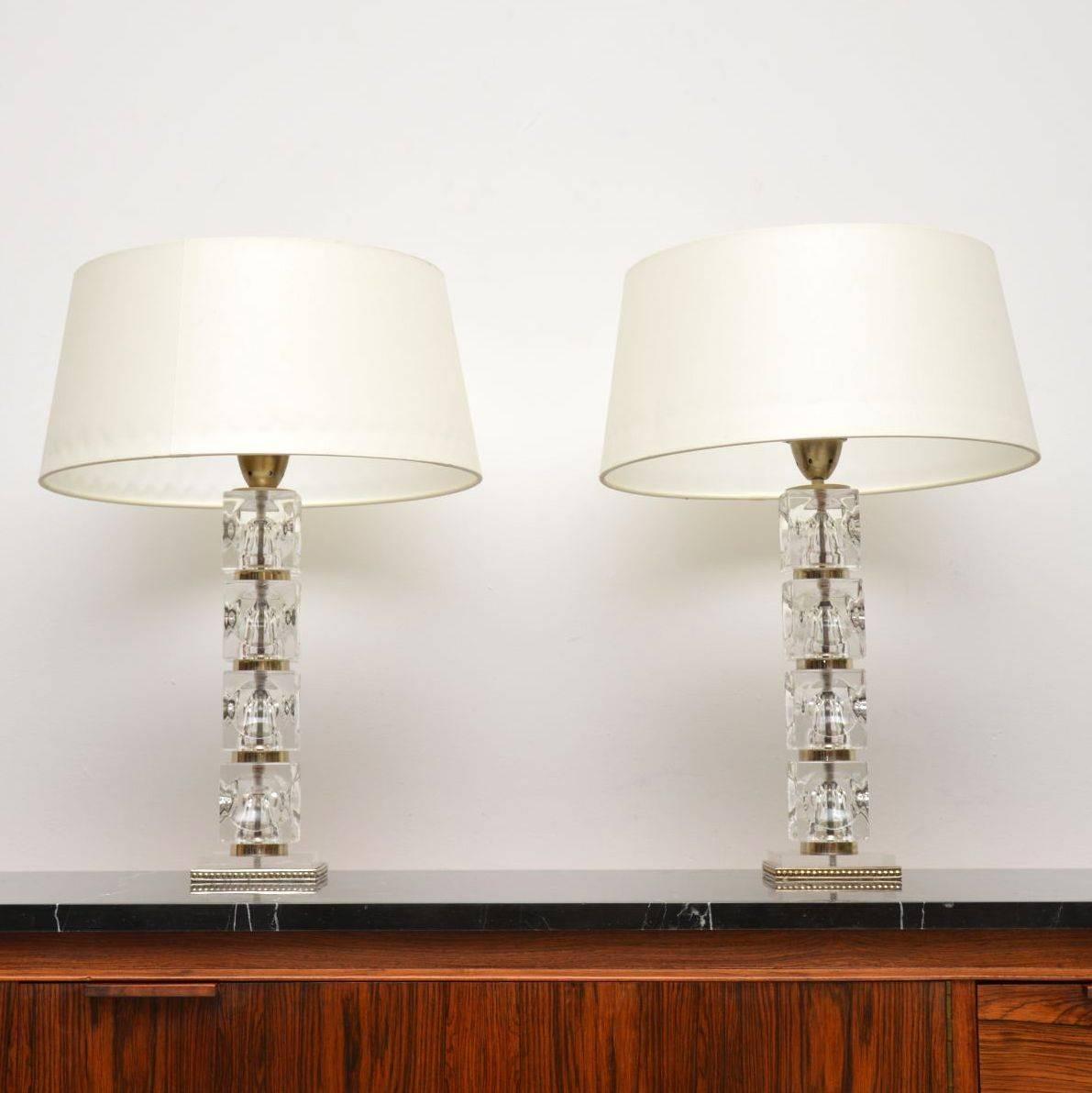 Mid-Century Modern 1960s Pair of Glass Vintage Table Lamps