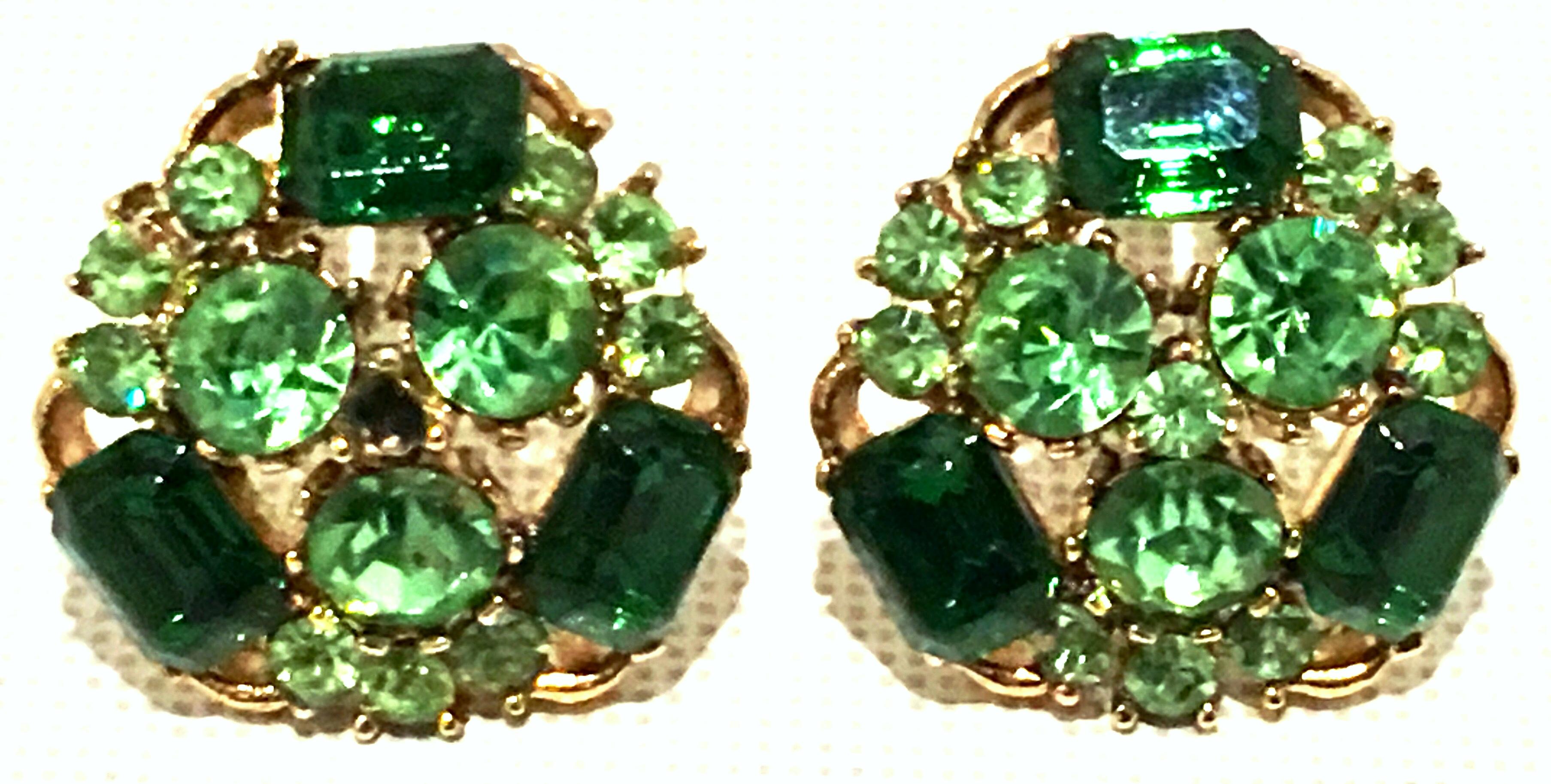 1960'S Pair Of Gold & Austrian Crystal Earrings In Good Condition For Sale In West Palm Beach, FL