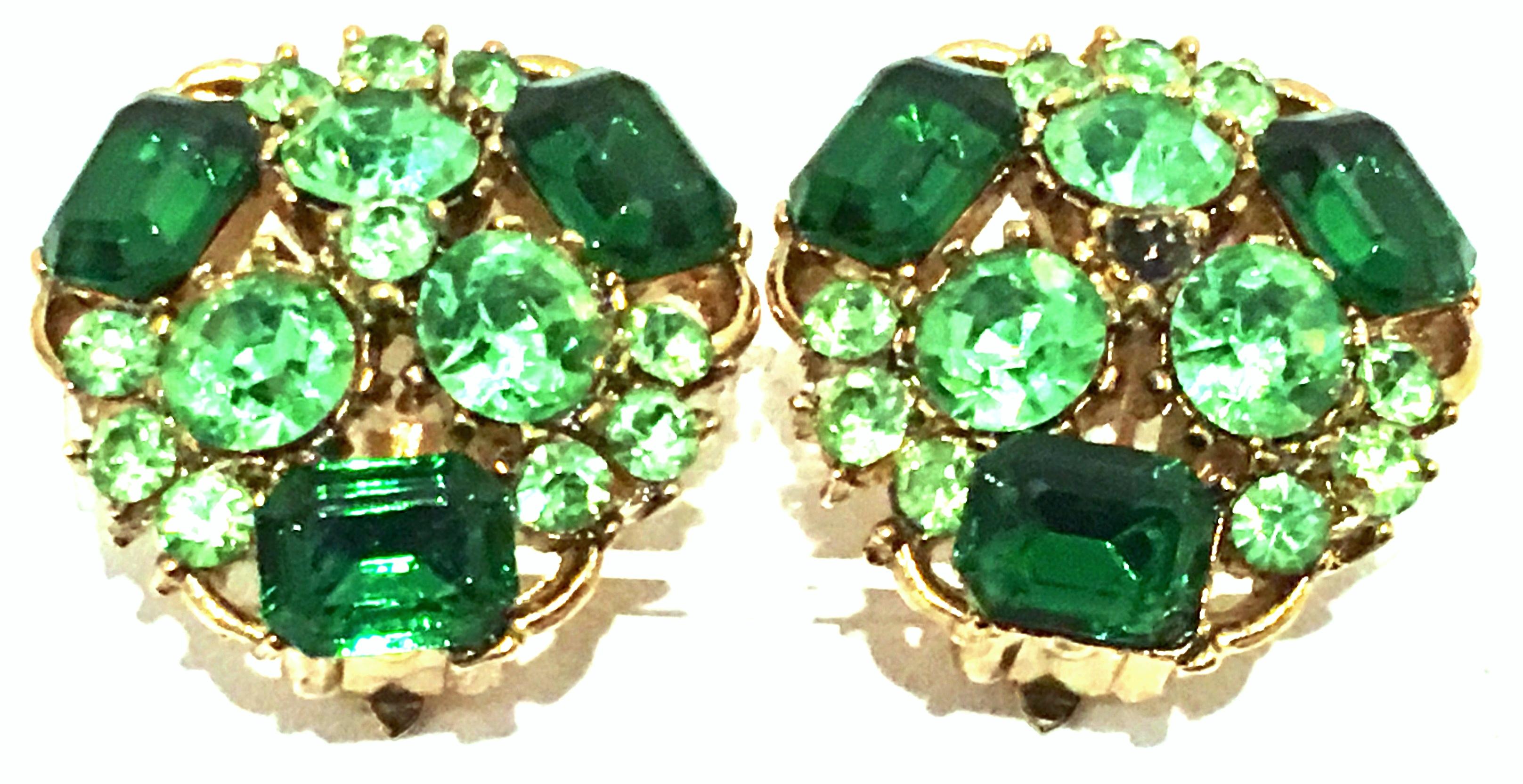 Women's or Men's 1960'S Pair Of Gold & Austrian Crystal Earrings For Sale