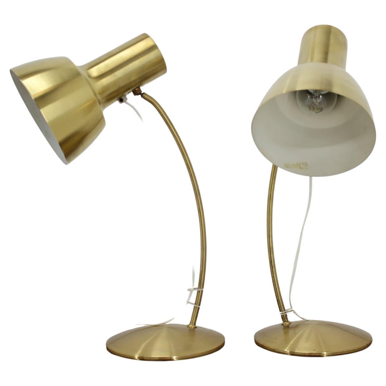 1960s Pair of Gold Table Napako Lamps, Czechoslovakia