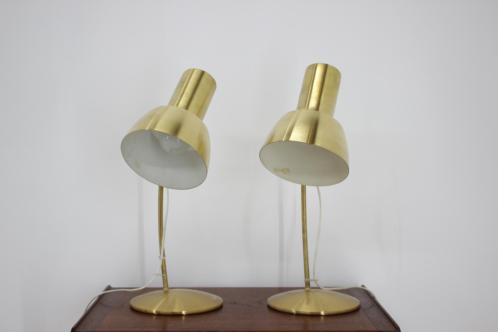 Mid-Century Modern 1960s Pair of Gold Table Napako Lamps, Czechoslovakia