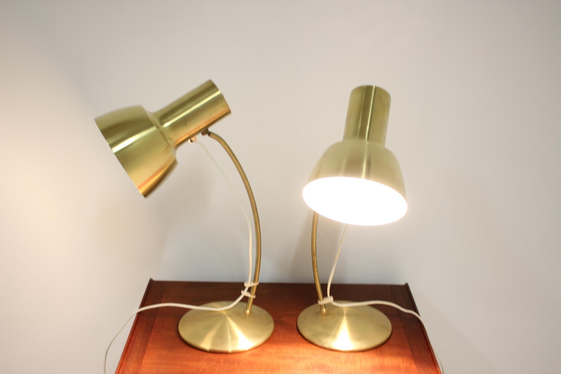 Mid-20th Century 1960s Pair of Gold Table Napako Lamps, Czechoslovakia