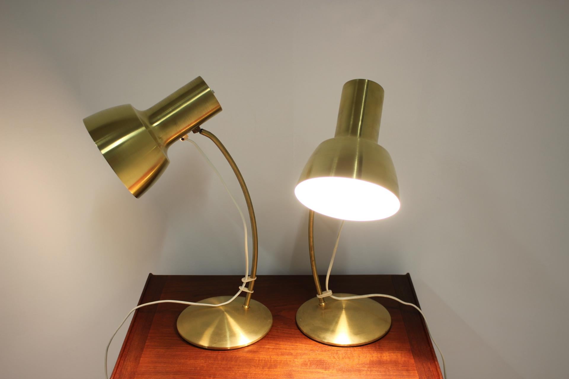 Metal 1960s Pair of Gold Table Napako Lamps, Czechoslovakia