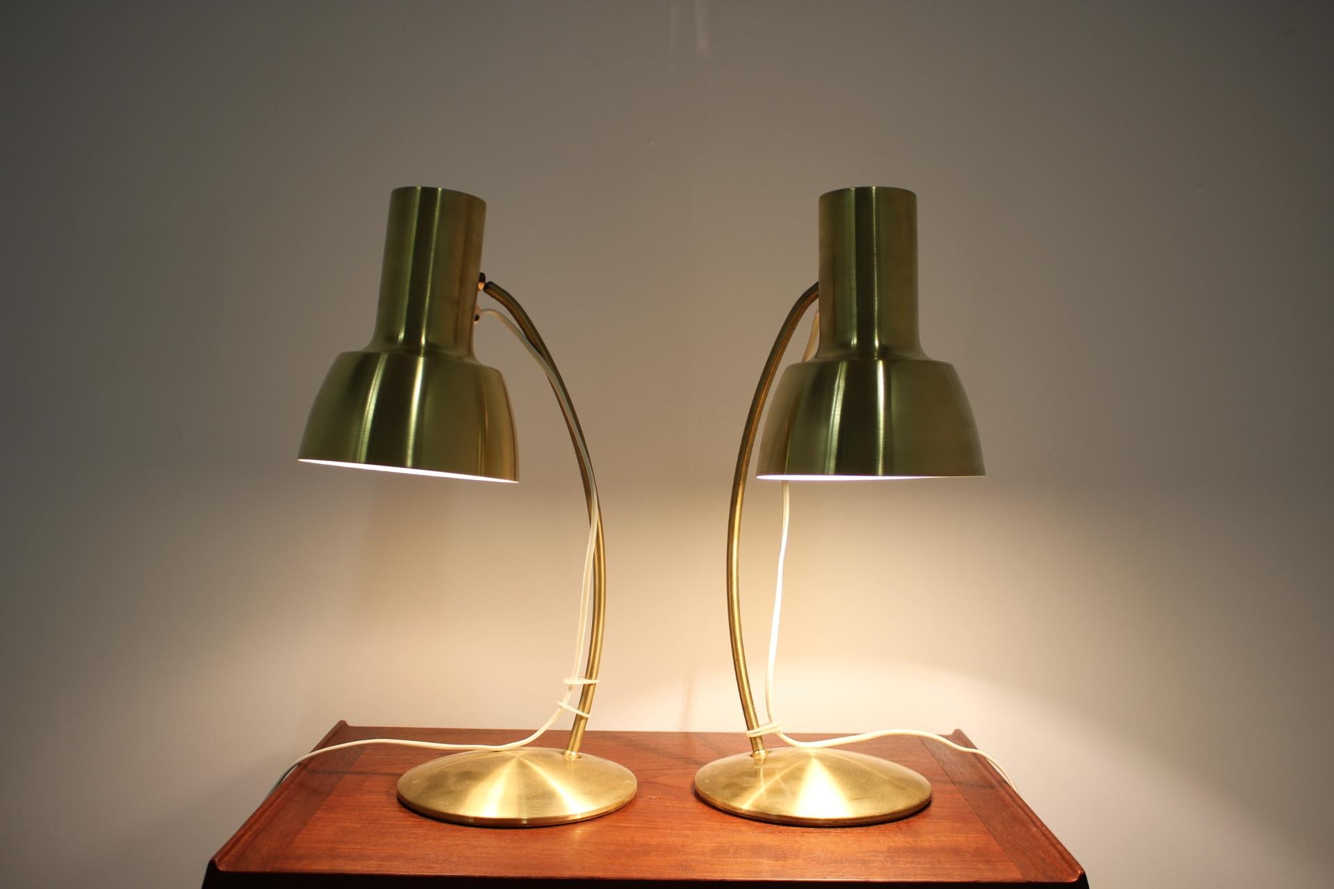1960s Pair of Gold Table Napako Lamps, Czechoslovakia 1