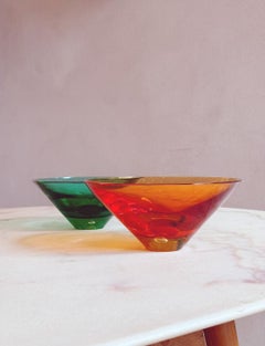 1960s Pair of Green and Orange da Ros for Cenedese Bowls
