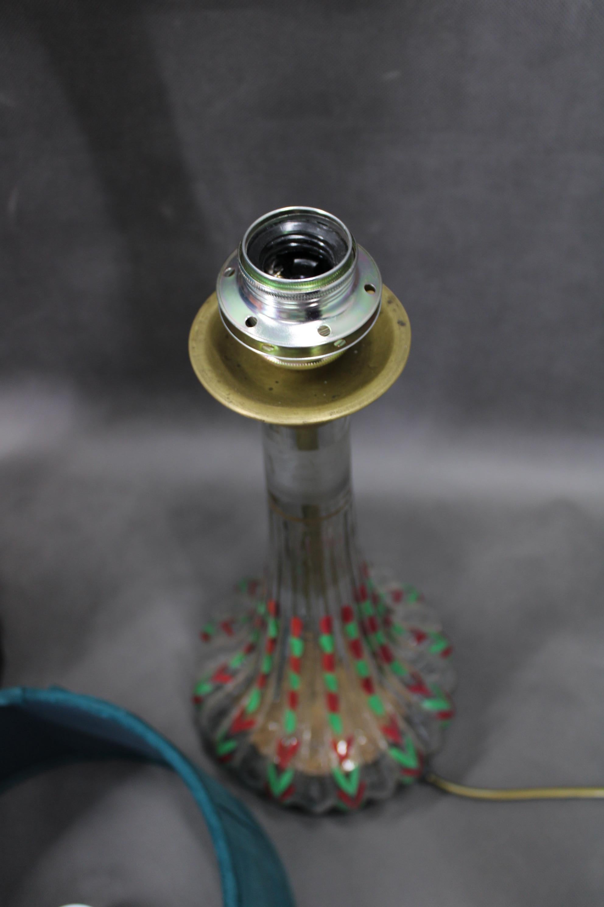 1960s Pair of Hand Painted Glass Table Lamps with New Fabric Shade, Czechoslovak For Sale 5