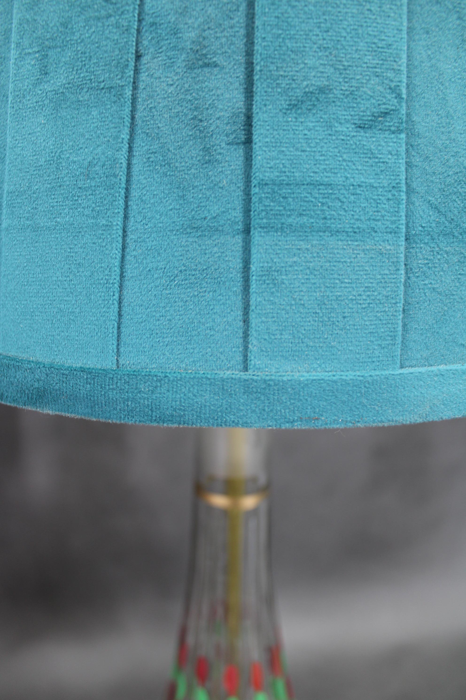 1960s Pair of Hand Painted Glass Table Lamps with New Fabric Shade, Czechoslovak For Sale 2