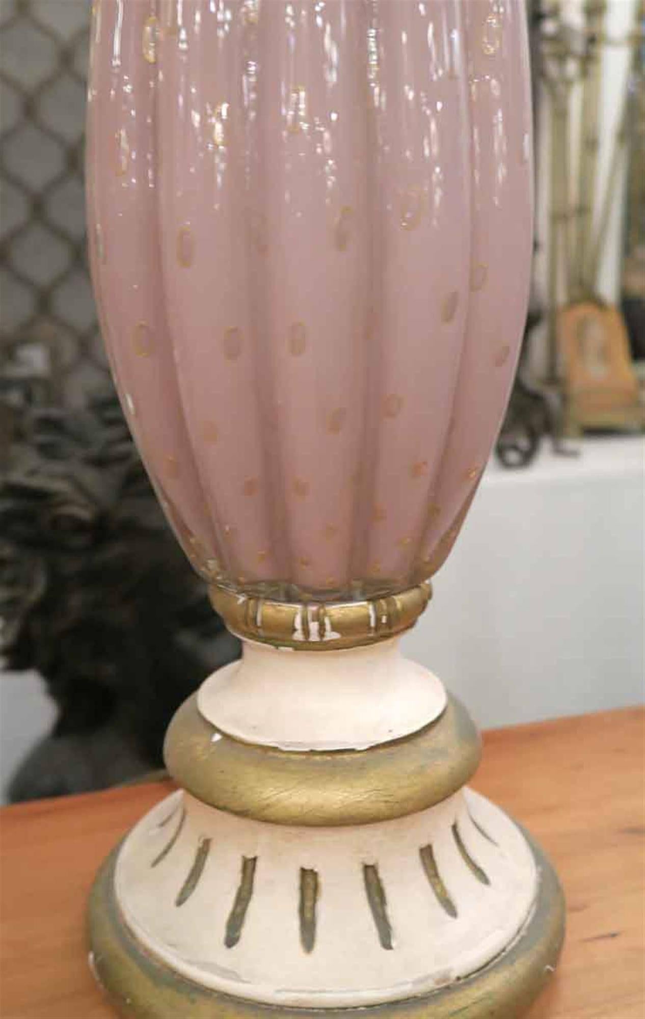 1960s Pair of Handblown Pink Fluted Murano Glass Lamps 6