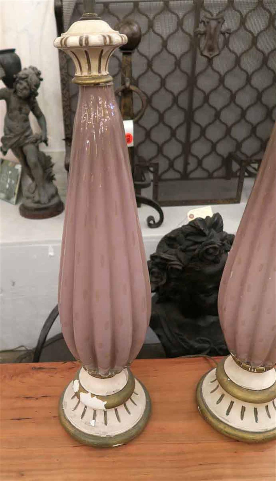 1960s Pair of Handblown Pink Fluted Murano Glass Lamps 2