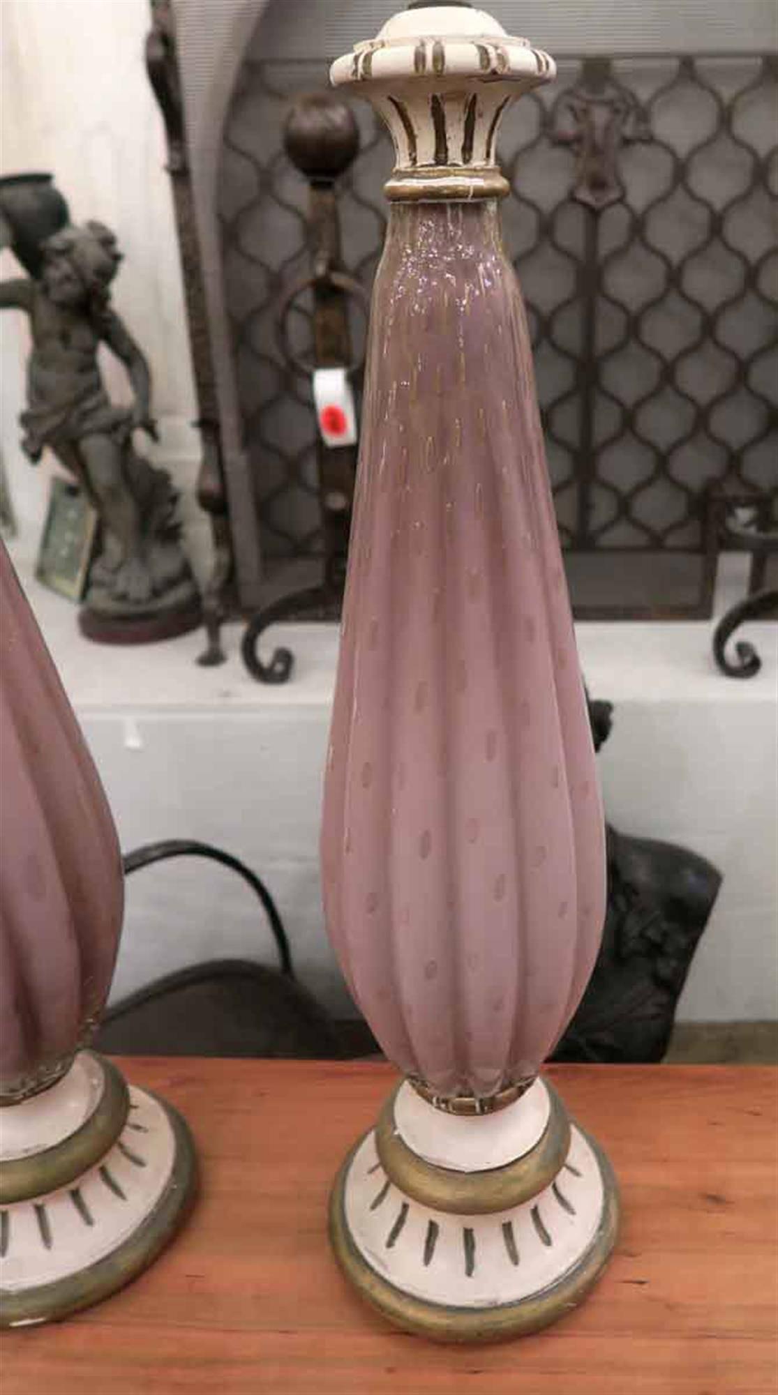 1960s Pair of Handblown Pink Fluted Murano Glass Lamps 3