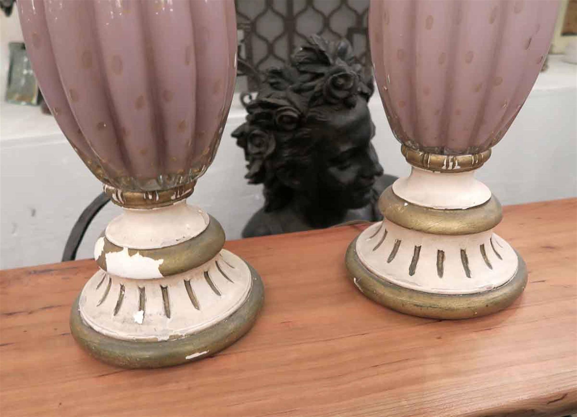 1960s Pair of Handblown Pink Fluted Murano Glass Lamps 4