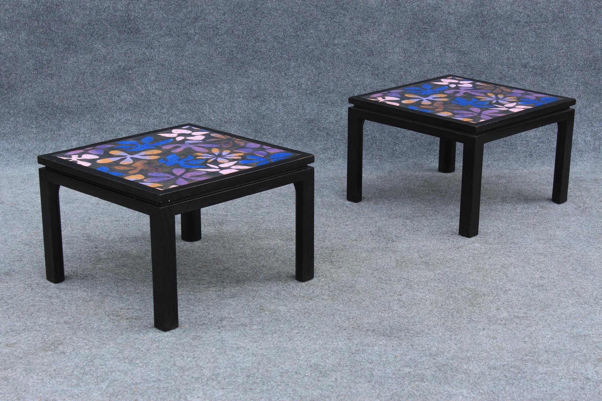 1960s Pair of Harvey Probber Copper & Mahogany Flower-Top Side Tables For Sale 3