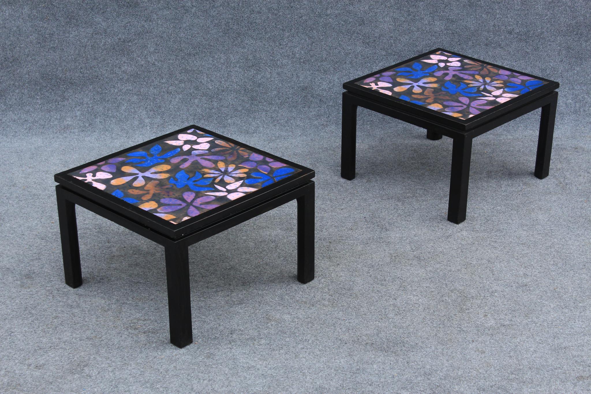 1960s Pair of Harvey Probber Copper & Mahogany Flower-Top Side Tables For Sale 4