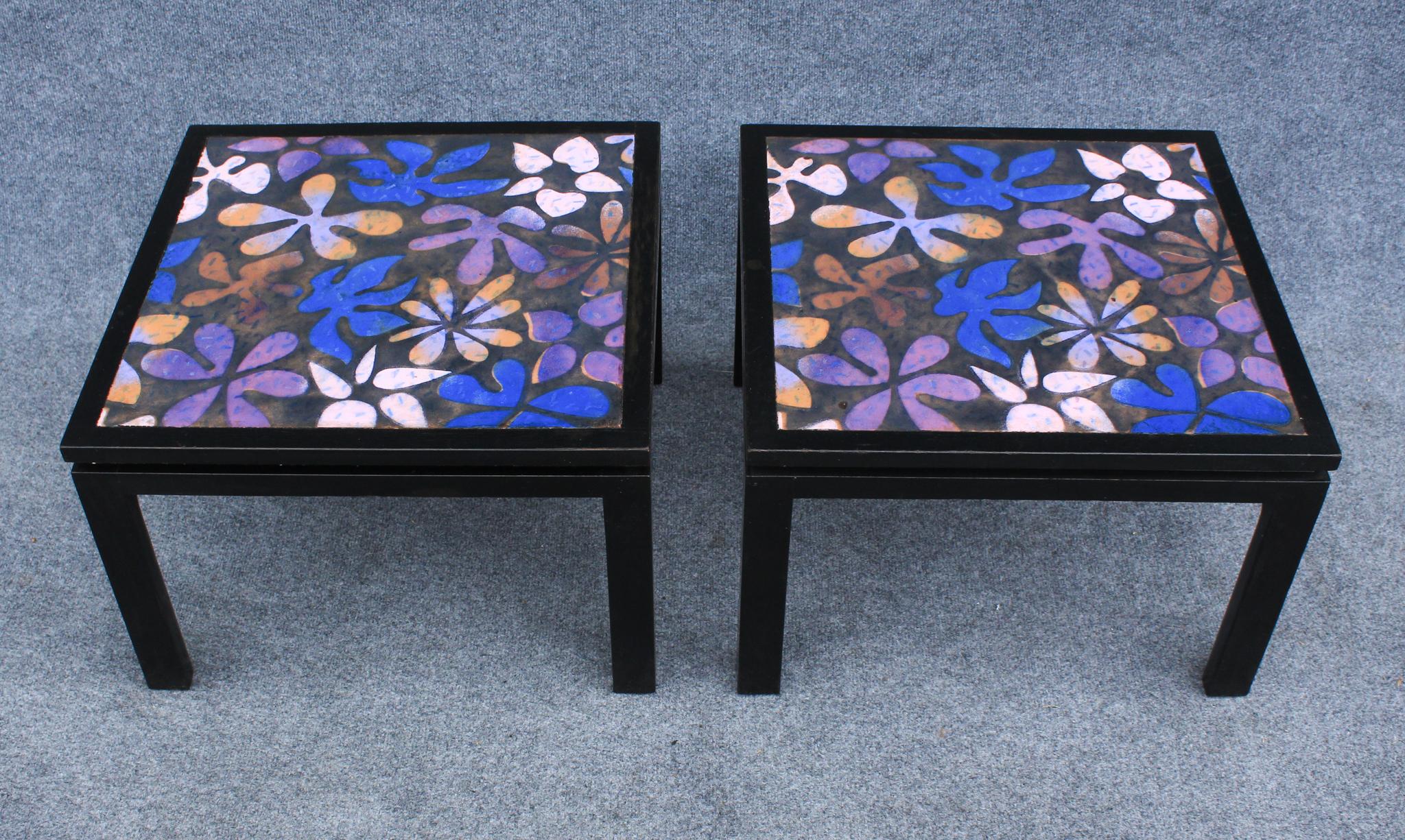 Mid-Century Modern 1960s Pair of Harvey Probber Copper & Mahogany Flower-Top Side Tables For Sale