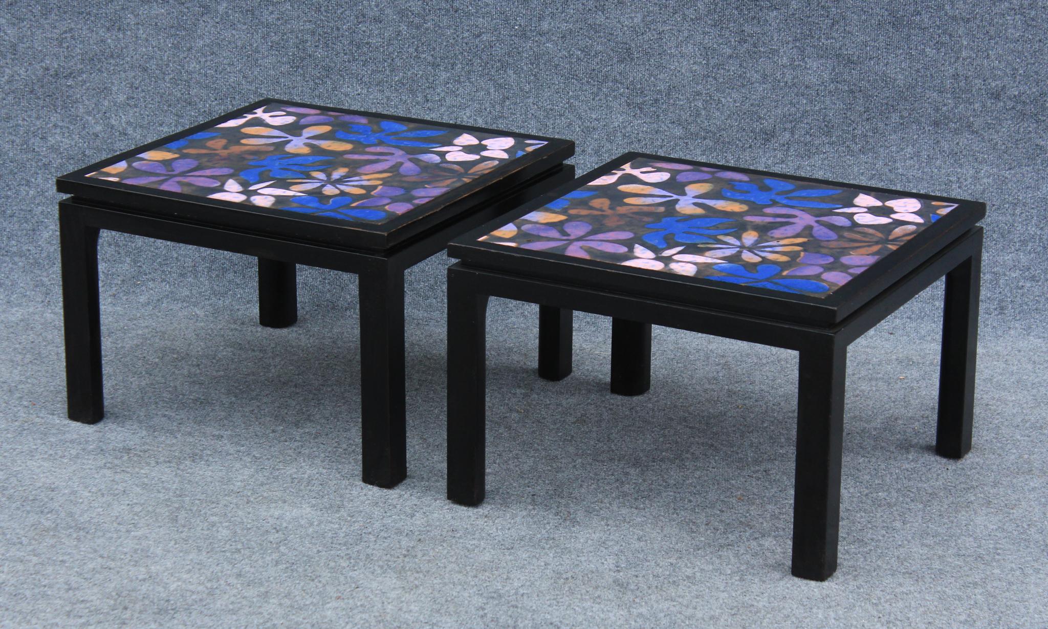 American 1960s Pair of Harvey Probber Copper & Mahogany Flower-Top Side Tables For Sale