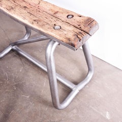 1960s Pair of Industrial Metal and Wood Trestles, Stools, Side Tables