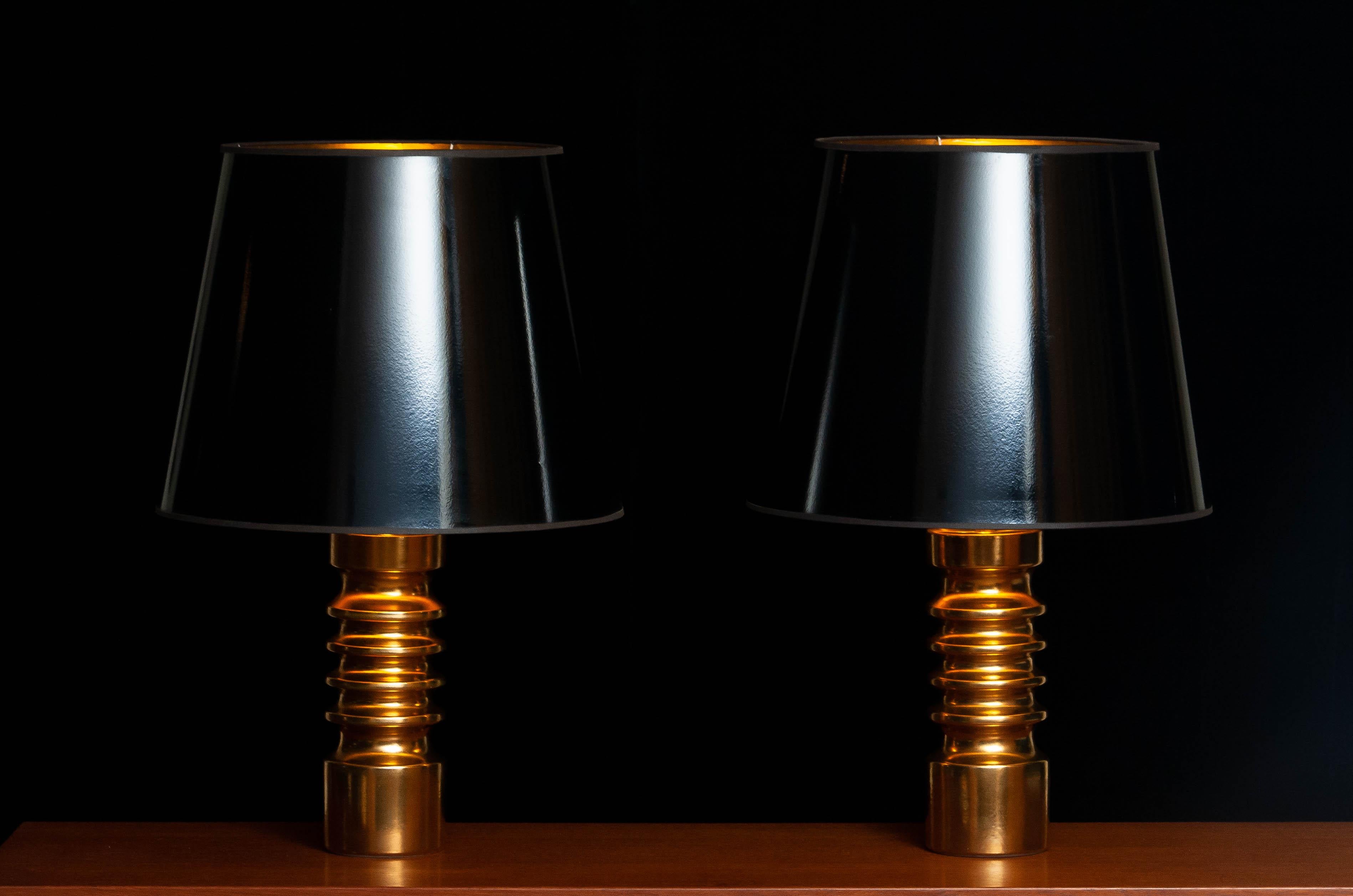Brutalist 1960's Pair of Italian Gold Glazed Ceramic Table Lamps Attributed to Bitossi