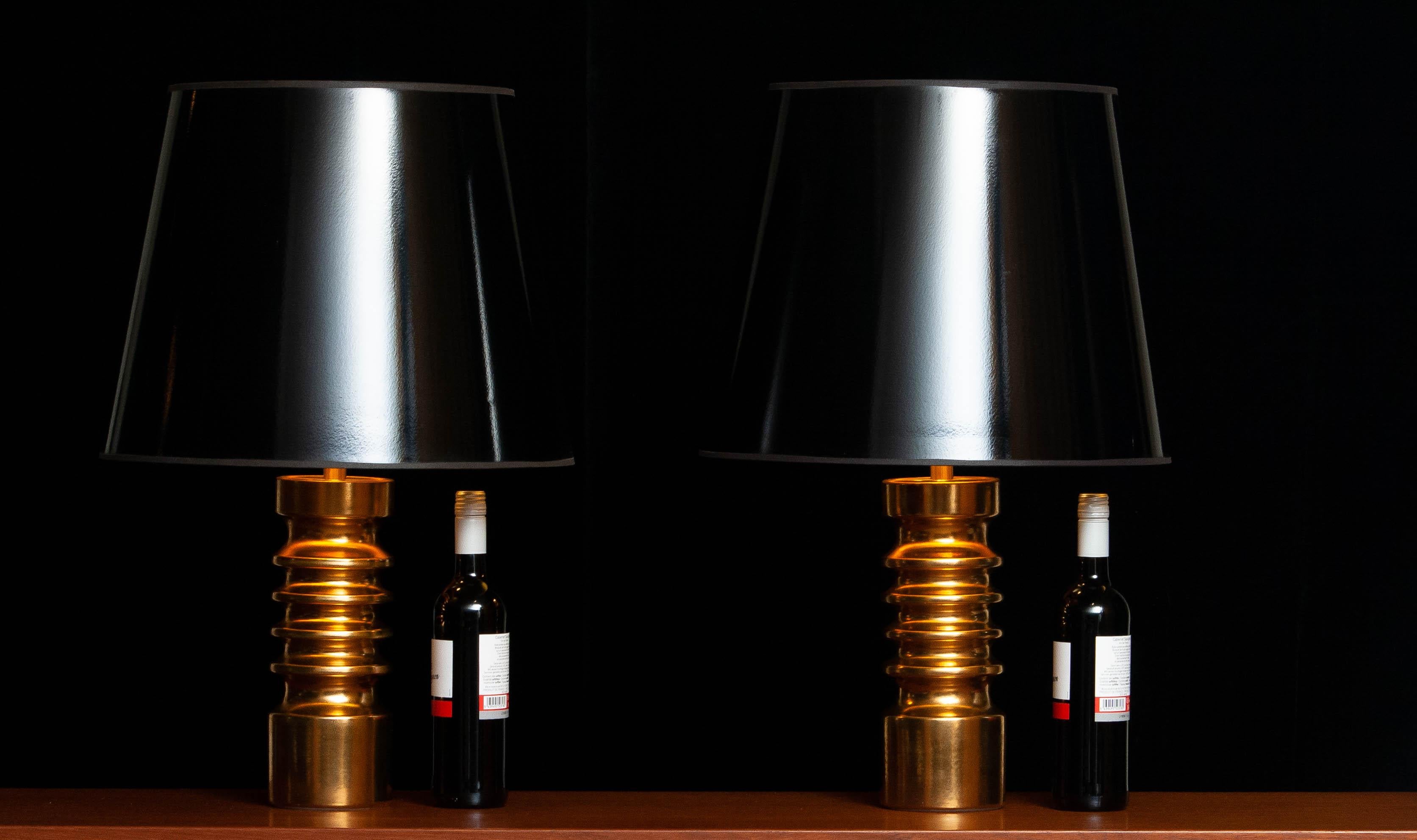 1960's Pair of Italian Gold Glazed Ceramic Table Lamps Attributed to Bitossi 3