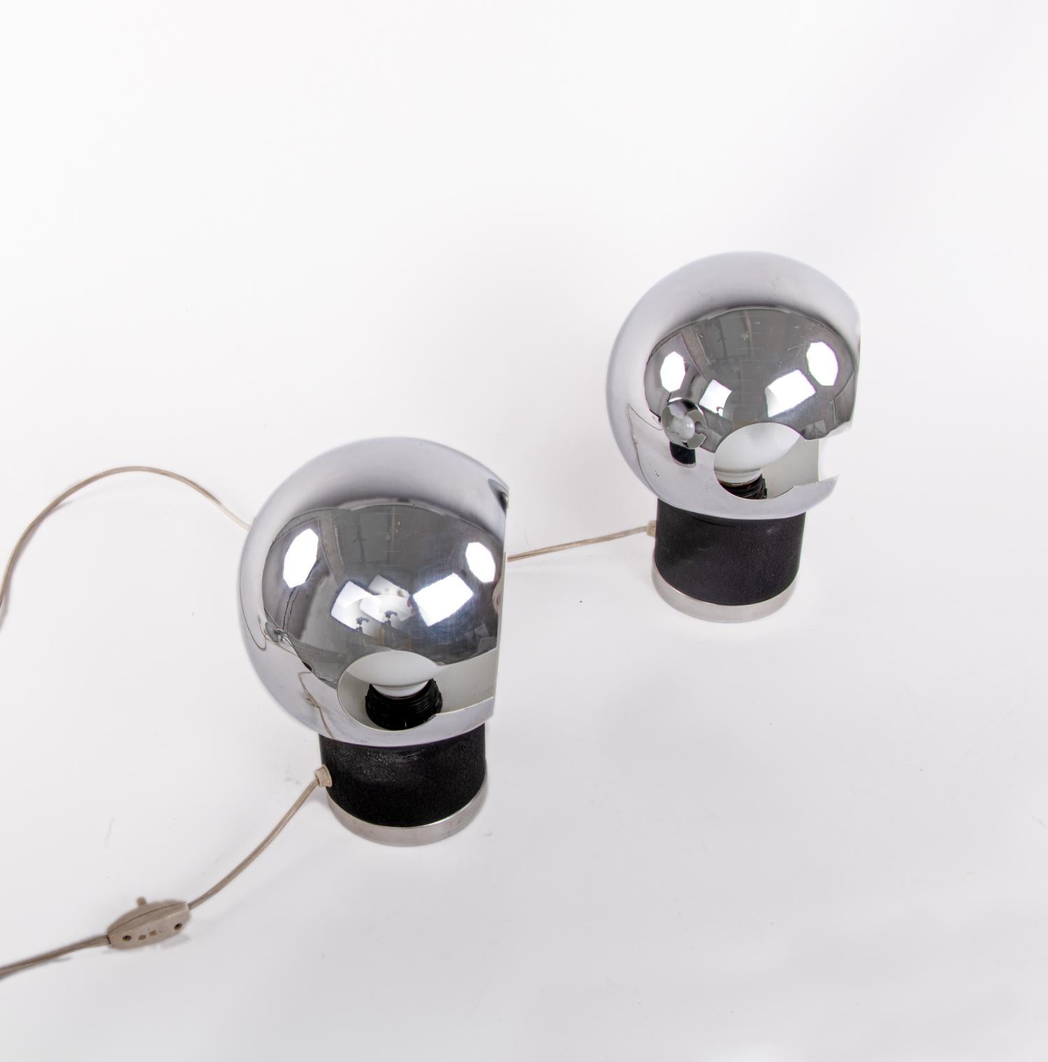 1960s Pair of Italian Mid-Century Modern Space Chrome Globe Table Lamps 1