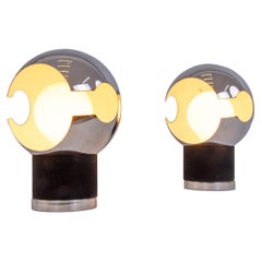 1960s Pair of Italian Mid-Century Modern Space Chrome Globe Table Lamps