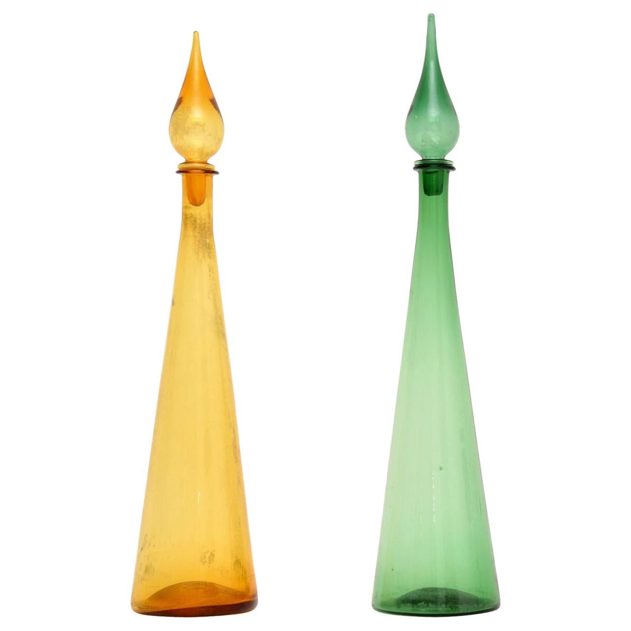 1960s Pair of Italian Vintage Glass Decanters