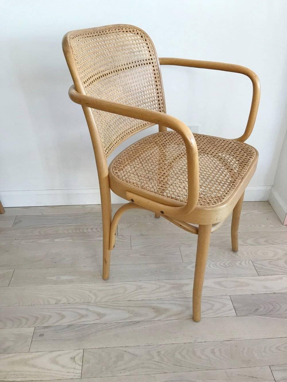 Mid-Century Modern 1960s Pair of Josef Hoffmann 811 Prague Chairs with Bentwood Arms and Cane