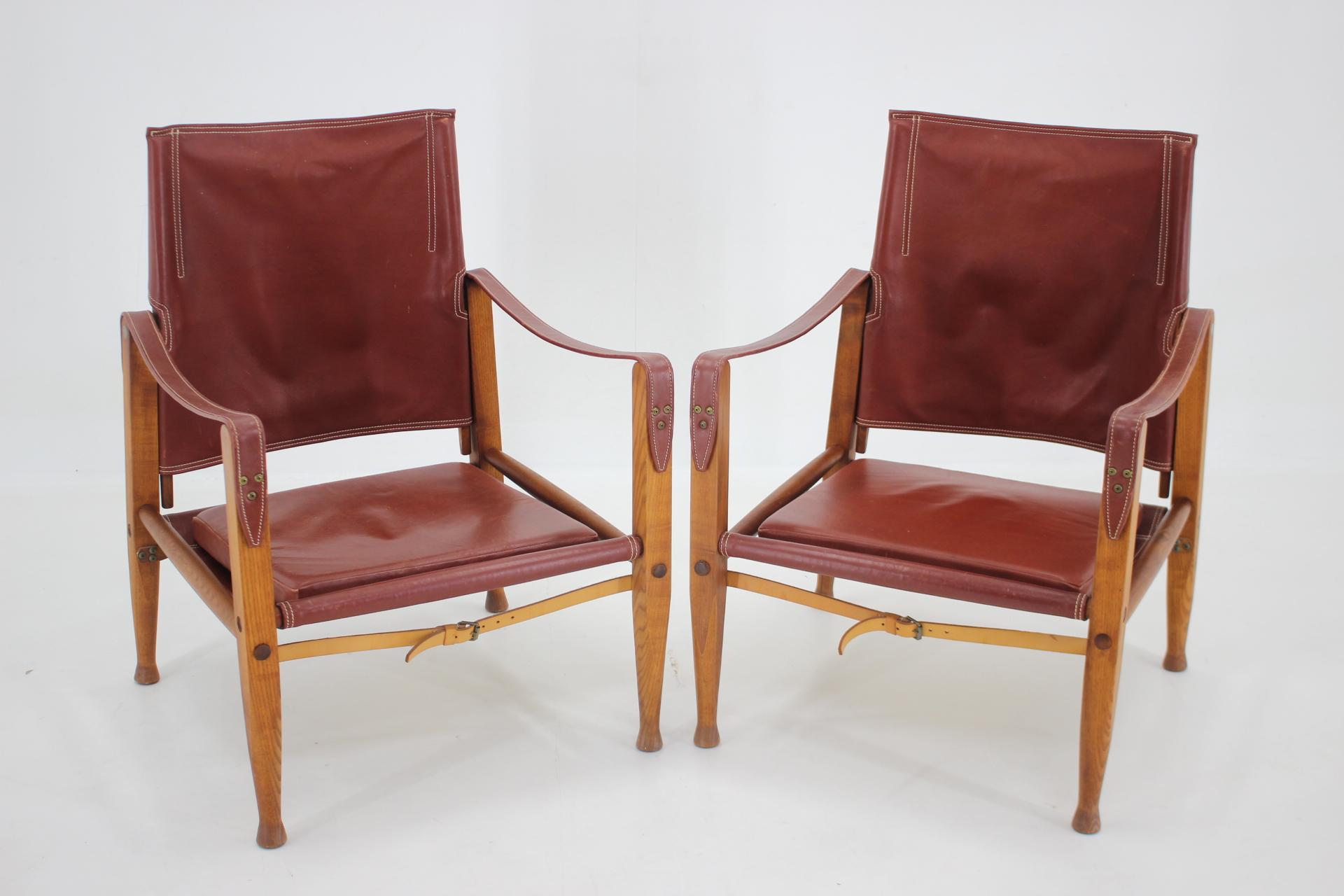 1960s Pair of Kaare Klint Safari Chair Produced by Rud Rasmussen, Denmark In Good Condition In Praha, CZ
