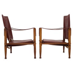 1960s Pair of Kaare Klint Safari Chair Produced by Rud Rasmussen, Denmark