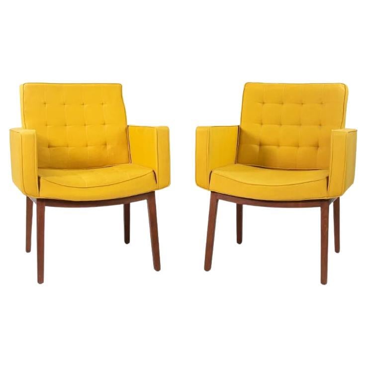 1960s Pair of Knoll Vincent Cafiero Yellow Fabric Armchairs 320 Park Ave Labels