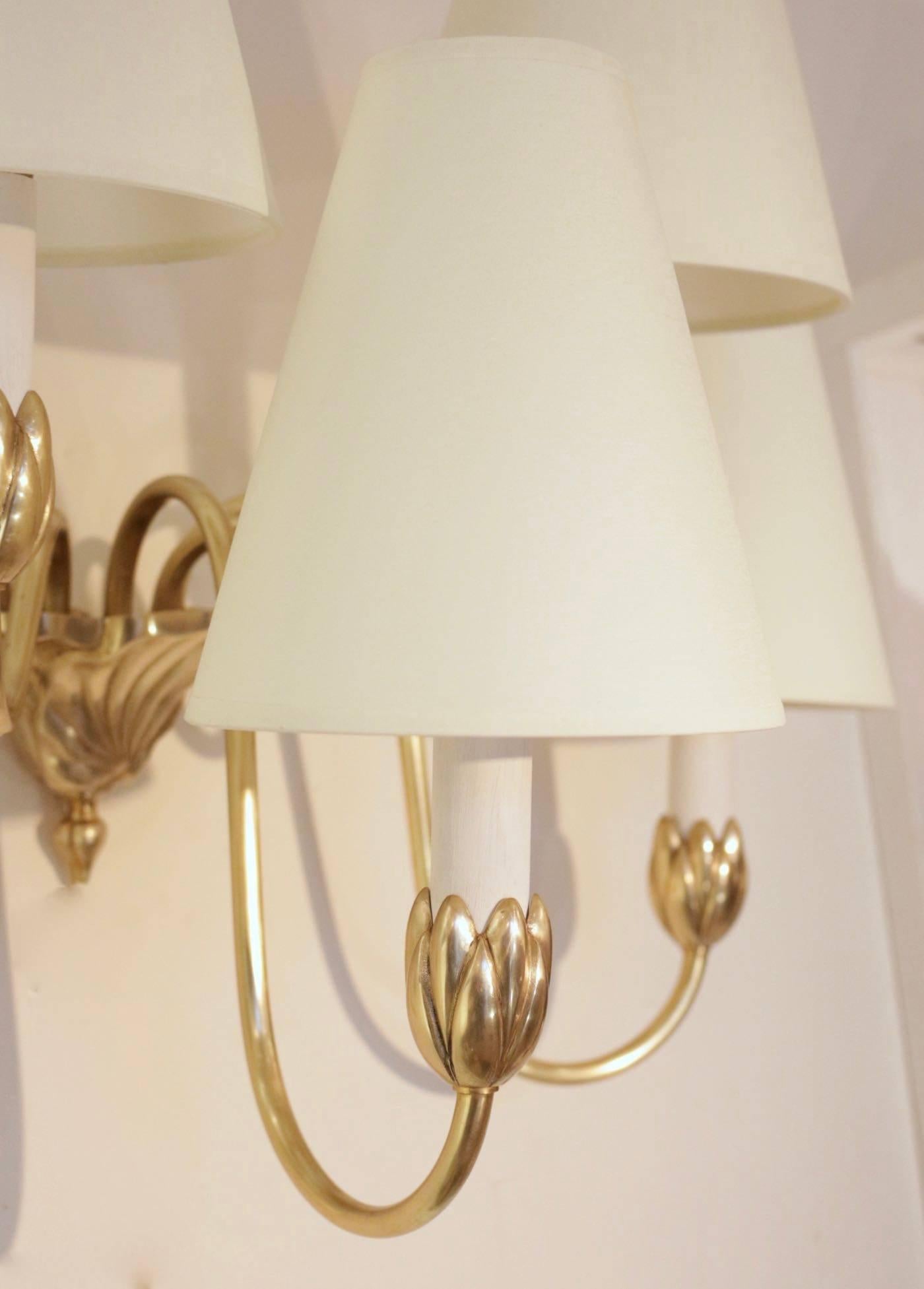French 1960s Pair of Large Brass Maison Honoré Sconces