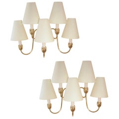 1960s Pair of Large Brass Maison Honoré Sconces