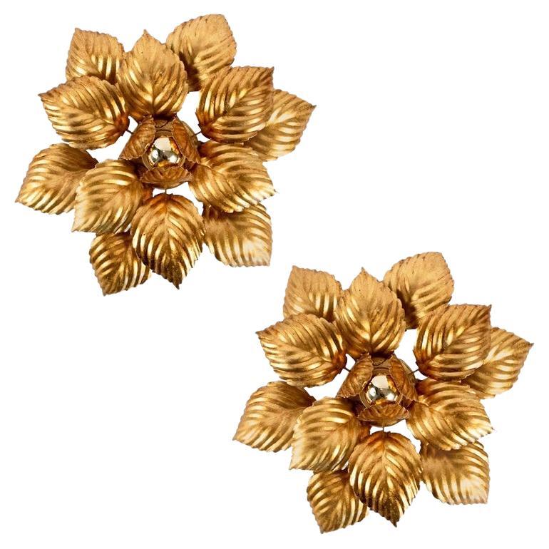 1960s Pair of Large "foliage" Wall Lights from Maison ForArt For Sale