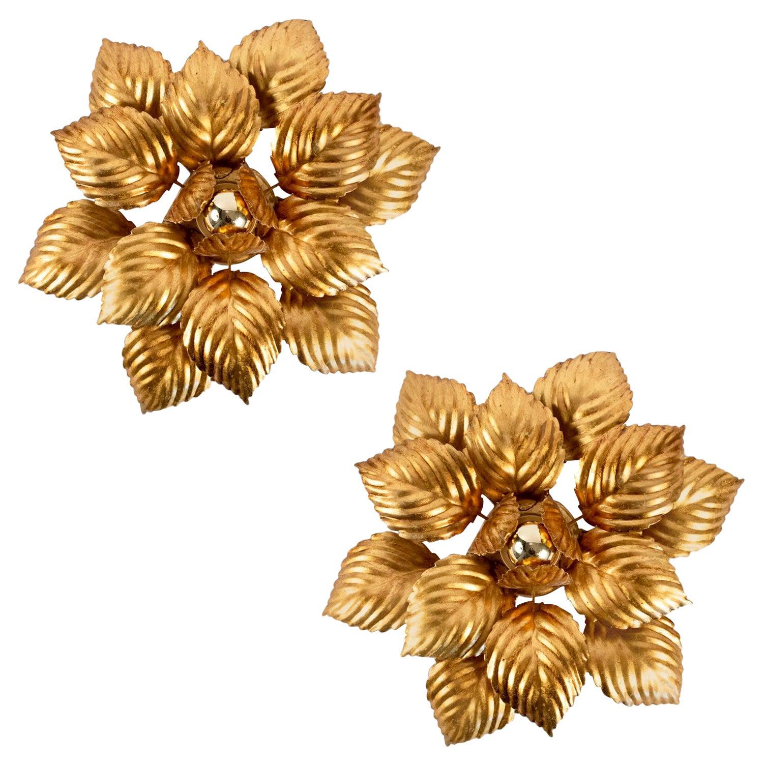 1960s Pair of Large "foliage" Wall Lights from Maison ForArt