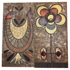 Paire de plaques en pierre de lave attribuées à Georges Picard, Vallauris, années 1960