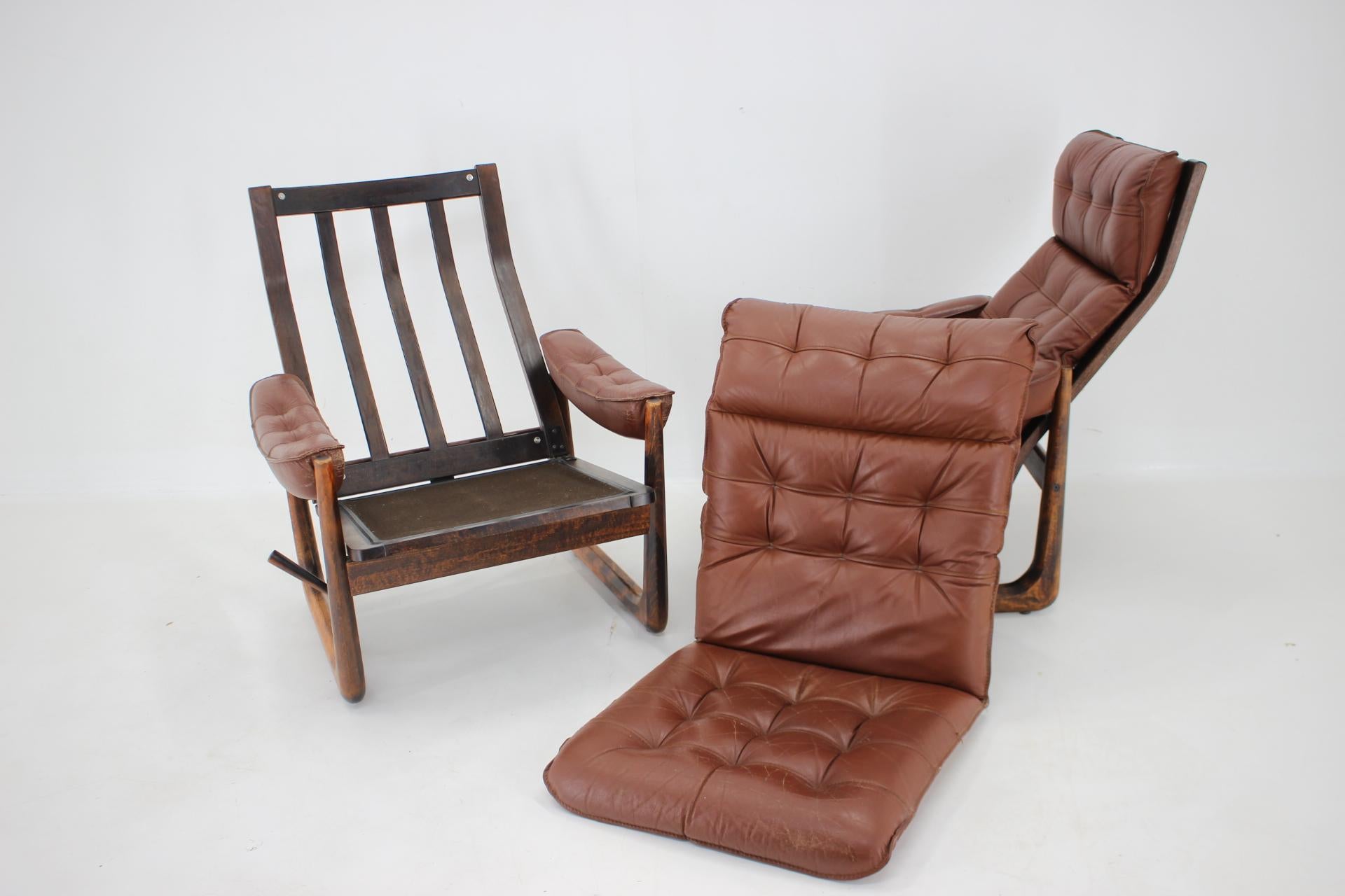1960s Pair of Leather Adjustable Armchairs by Genega Mobler, Denmark 10