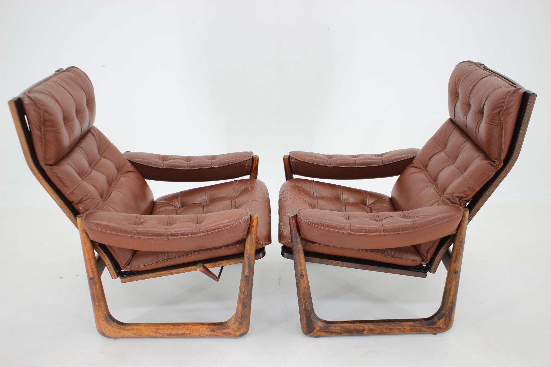 Danish 1960s Pair of Leather Adjustable Armchairs by Genega Mobler, Denmark