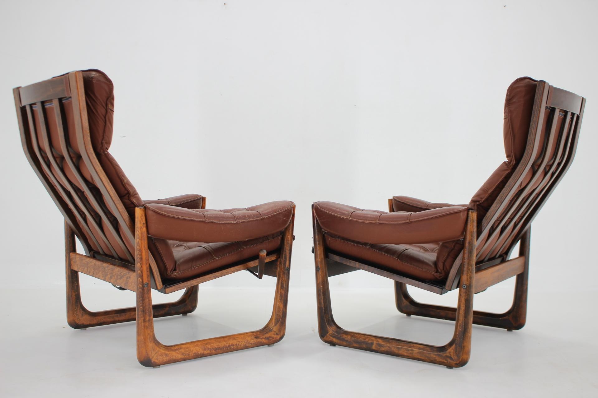 1960s Pair of Leather Adjustable Armchairs by Genega Mobler, Denmark In Good Condition In Praha, CZ