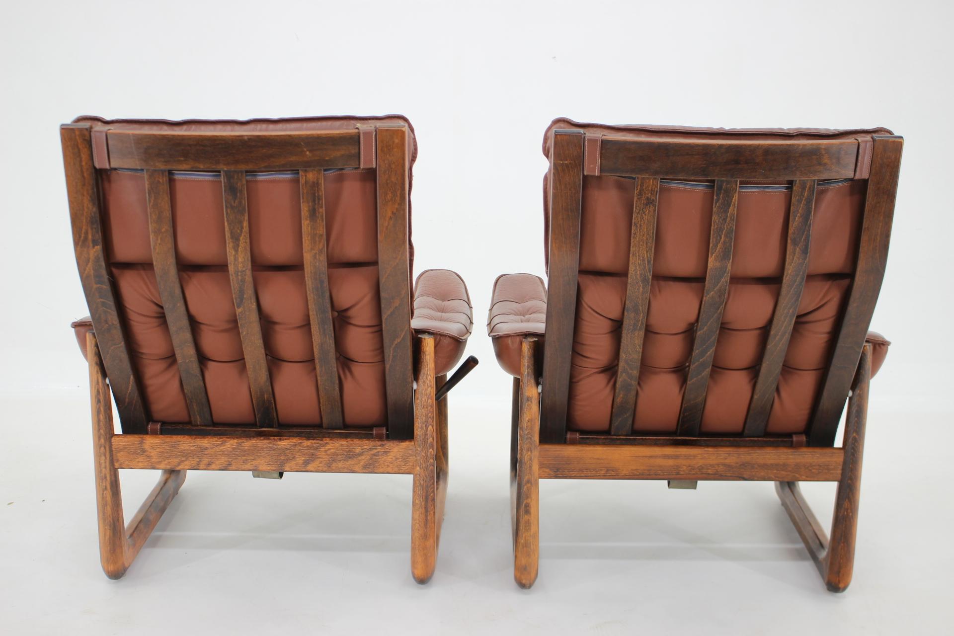 Mid-20th Century 1960s Pair of Leather Adjustable Armchairs by Genega Mobler, Denmark