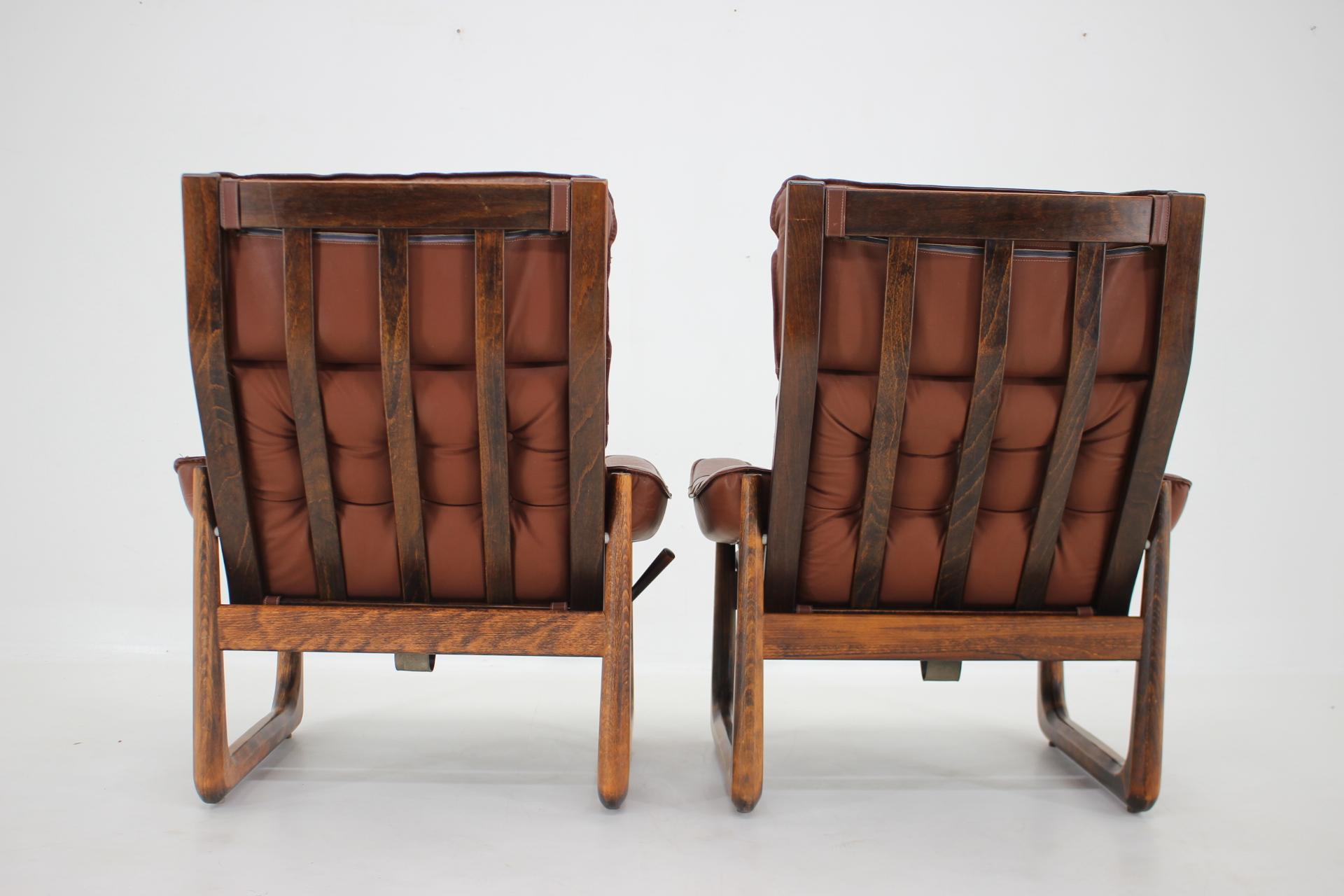 1960s Pair of Leather Adjustable Armchairs by Genega Mobler, Denmark 1