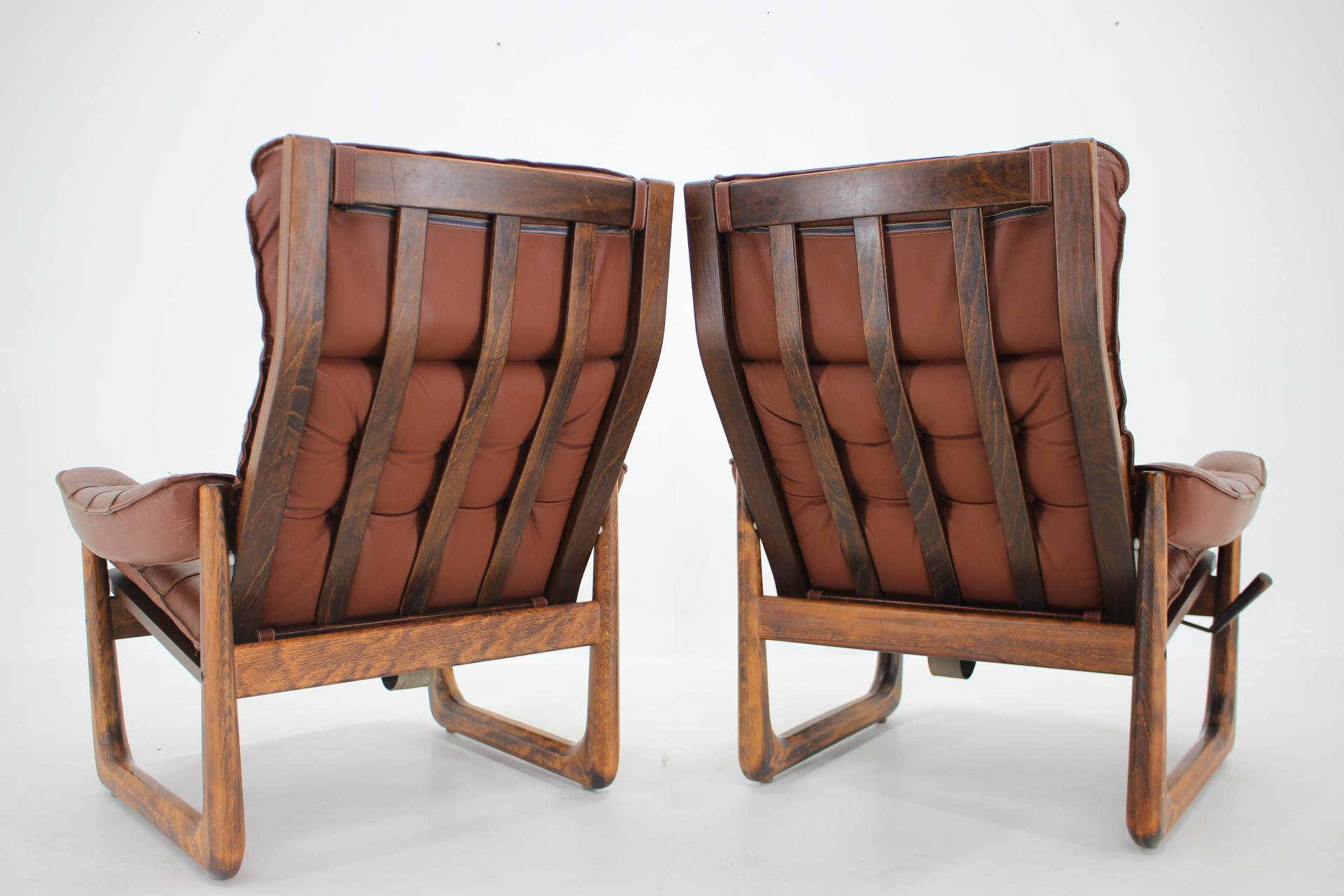 1960s Pair of Leather Adjustable Armchairs by Genega Mobler, Denmark 2