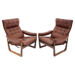 1960s Pair of Leather Adjustable Armchairs by Genega Mobler, Denmark