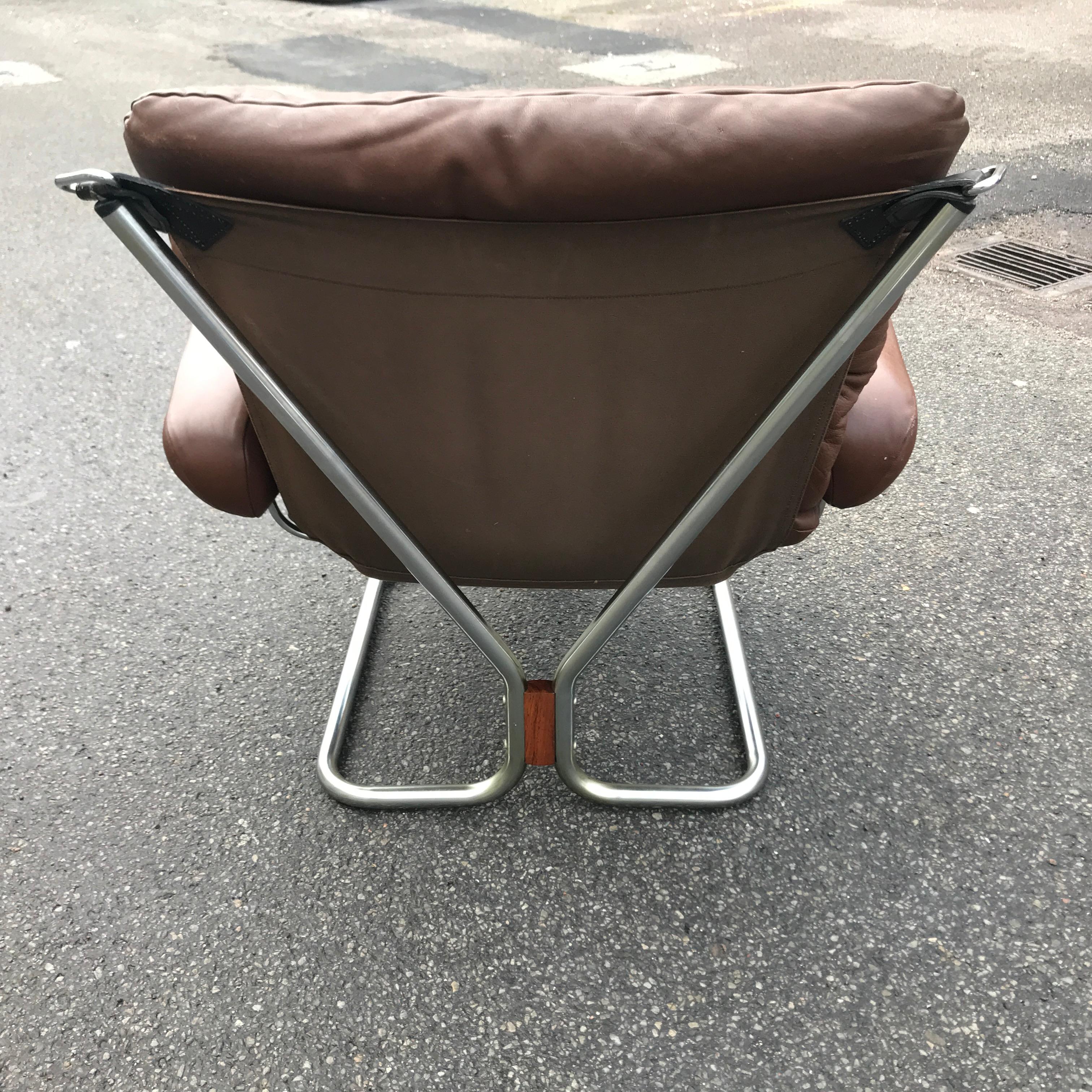 Mid-Century Modern 1960s Pair of Leather and Chrome Armchairs by Ingmar Relling